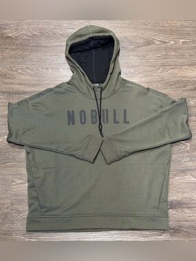 NOBULL Olive Green Men's Hooded Pullover with Black Logo Size L
